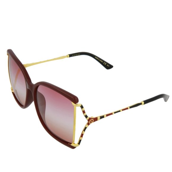 Gucci Red Frame Gold Trim 61mm Sunglasses